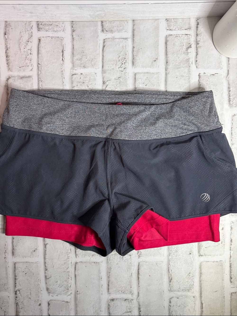 MPG Gray Outer with Pink Liner Layered Athletic Shorts
